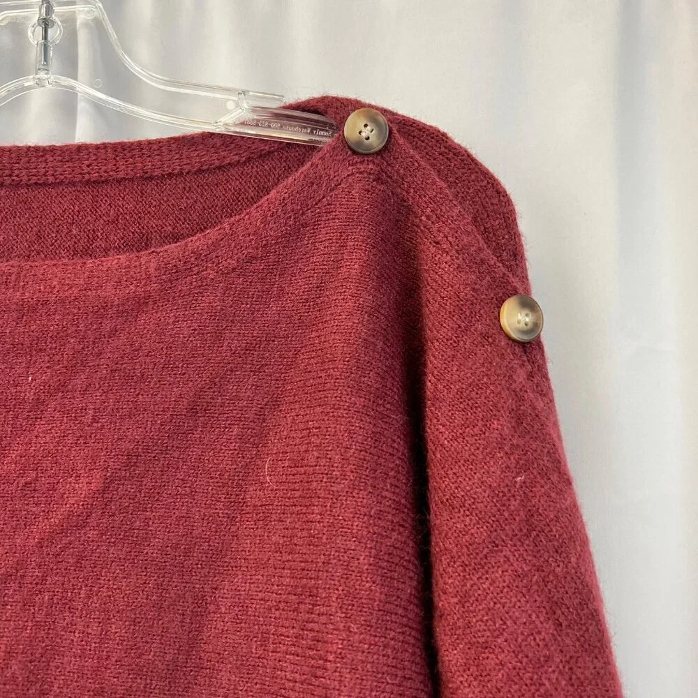 Shein Women’s Boat Neck Cropped Pullover Sweater Long Button Sleeve Wine Large